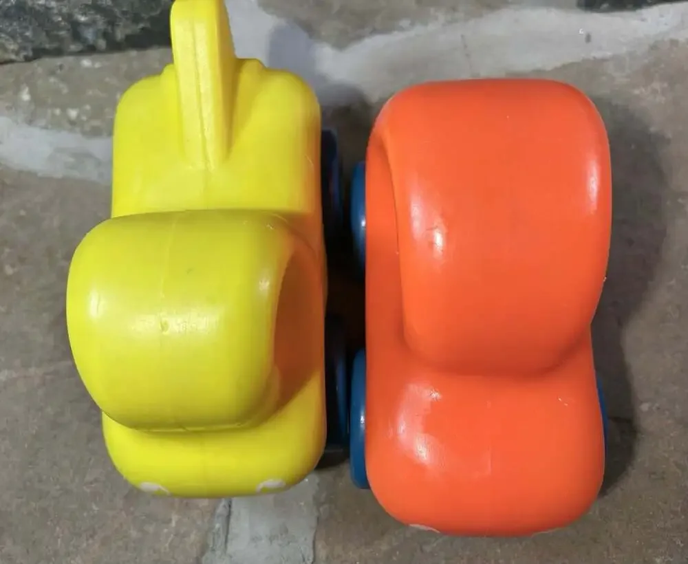Vintage Little Tikes Chunkies Orange Car, Green Dump truck Yellow Tow truck READ